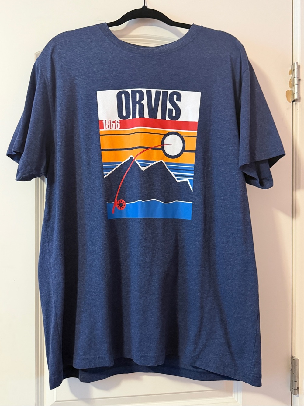 Orvis Navy Graphic Tee with Orange and Blue Mountain Print